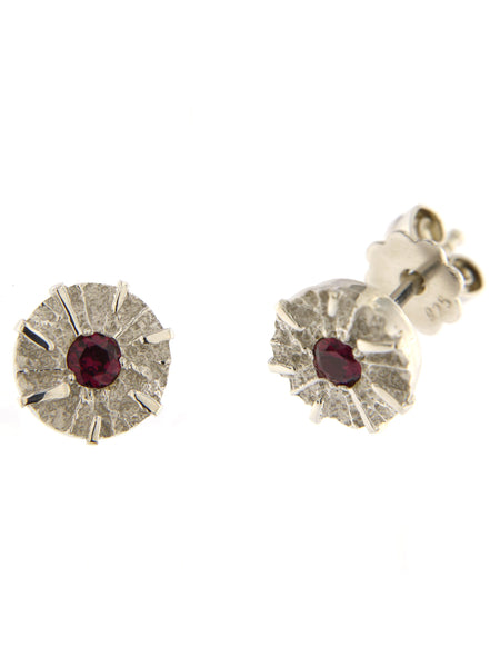 Baby Sun Earrings by Viktor Sitalo in Sterling Silver with Rhodolites