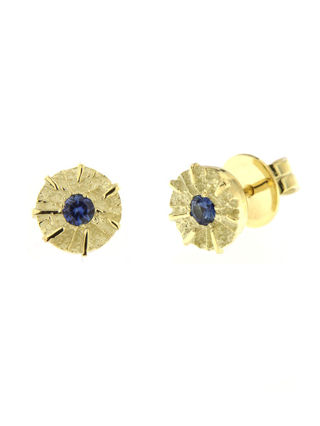 Baby Sun Earrings by Viktor Sitalo in 14 Kt Yellow gold with genuine blue sapphires