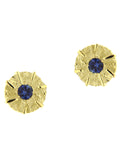 Baby Sun Earrings by Viktor Sitalo in 14 Kt Yellow gold with genuine blue sapphires