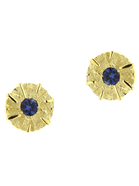 Baby Sun Earrings by Viktor Sitalo in 14 Kt Yellow gold with genuine blue sapphires