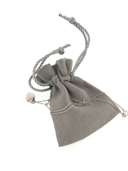 Rose Quartz Bubble Pendant on its soft pouch