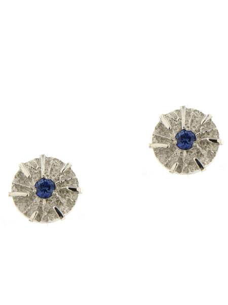 Baby Sun Earrings by Viktor Sitalo in Sterling Silver with Blue Sapphires