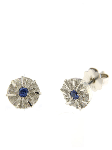 Baby Sun Earrings by Viktor Sitalo in Sterling Silver with Blue Sapphires