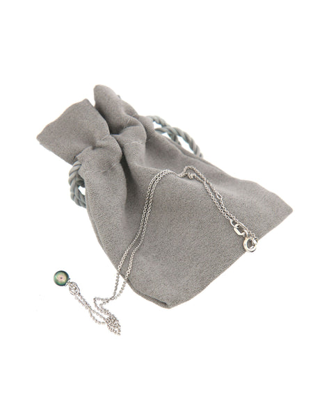 Tiny Dark Pearl Bubble Pendant with its soft pouch