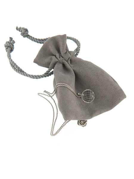 Rock Crystal Disco Ball Bubbles Pendant on its soft pouch