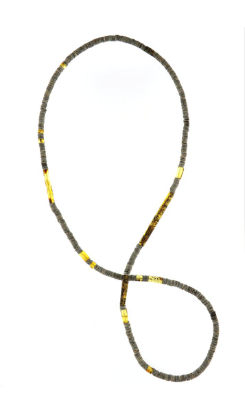 Sunny Days in Klaipeda Necklace by Nadia Sitalo - a beautiful shimmering grey necklace with irregular bits of genuine amber tubes